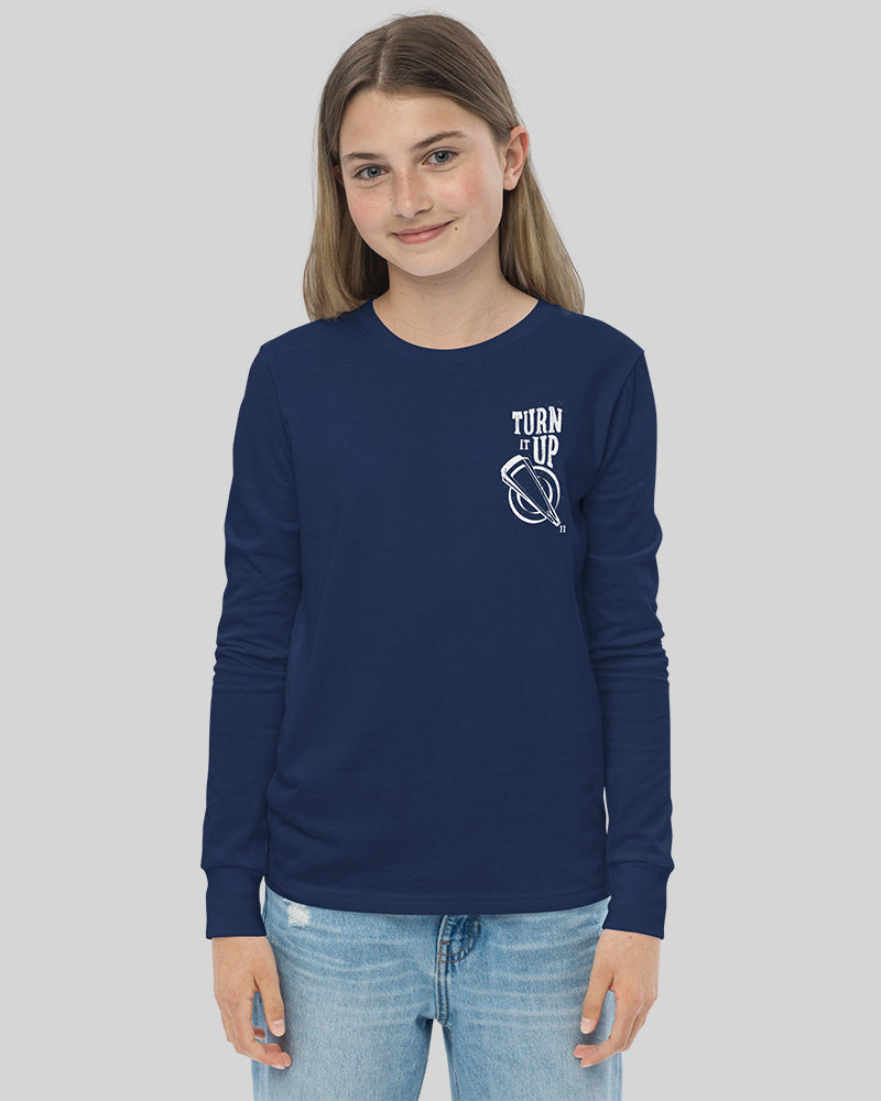 Turn It Up Youth Long Sleeve T-Shirt - Navy - Photo 1