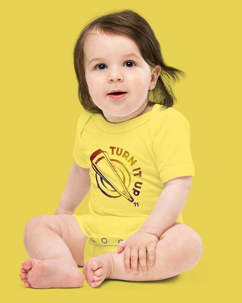 Turn It Up to 11 Baby Short Sleeve One Piece - Yellow - Photo 3