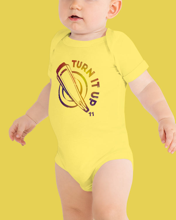 Turn It Up to 11 Baby Short Sleeve One Piece - Yellow - Photo 1