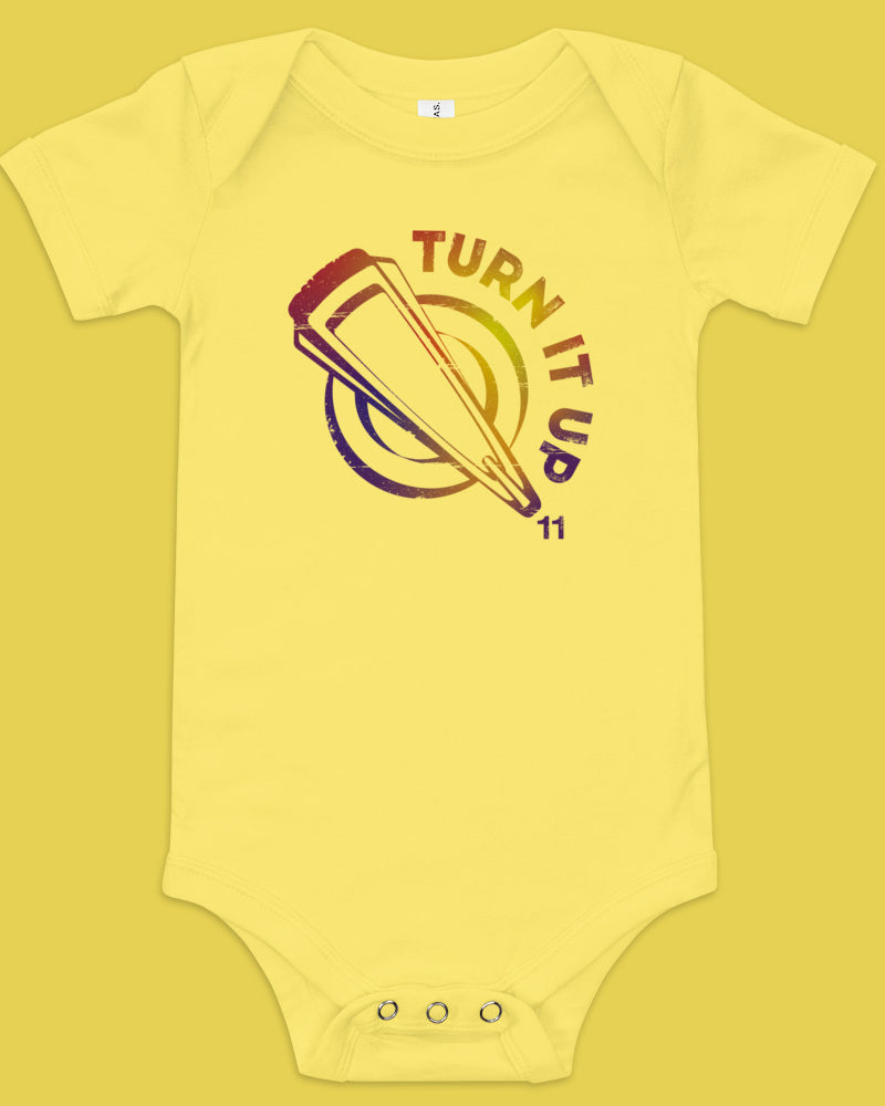 Turn It Up to 11 Baby Short Sleeve One Piece - Yellow - Photo 4