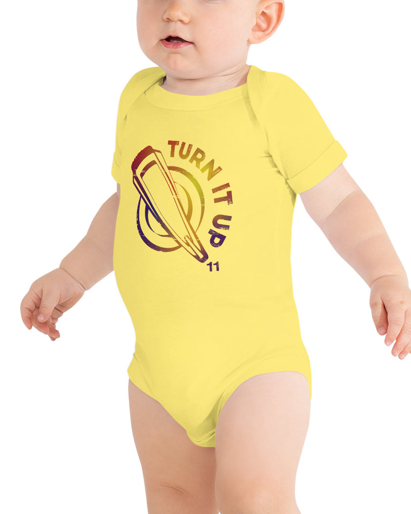 Turn It Up to 11 Baby Short Sleeve One Piece - Yellow - Photo 5