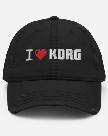 KORG I Heart KORG Distressed Dad Hat  - Black