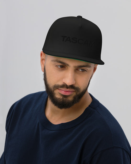 TASCAM Logo Flat Bill Hat  - Black-on-Black