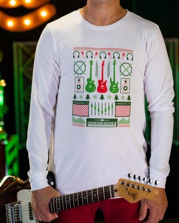Musicians Christmas Long Sleeve T-Shirt  - White w/ Green & Red