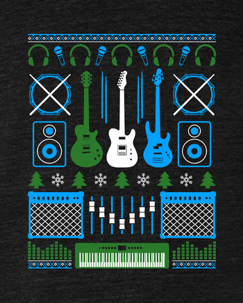 Musicians Christmas Long Sleeve T-Shirt  - Black / Blue & Green
