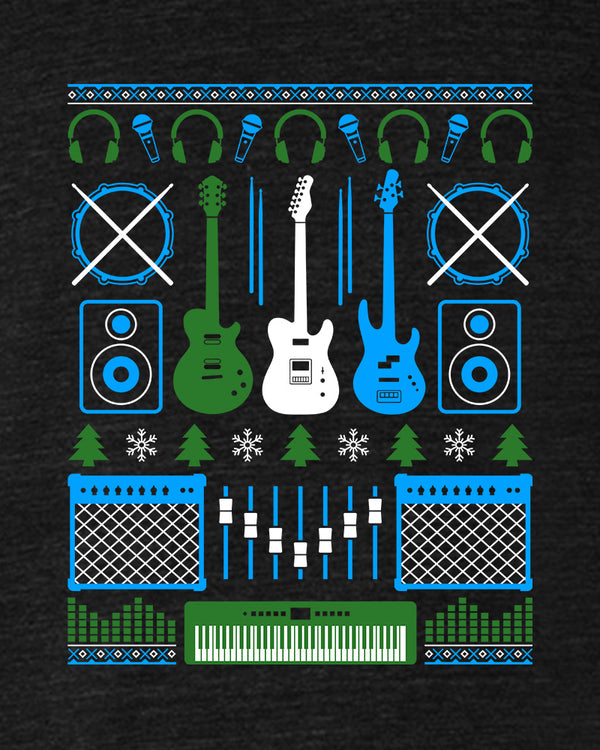 Musicians Christmas Long Sleeve T-Shirt - Black / Blue & Green - Photo 2