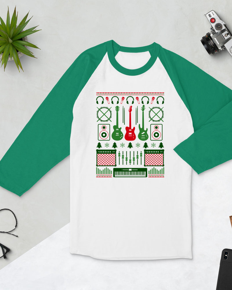 Musician\'s Christmas Shirt - 3/4 Sleeve - White and Green
