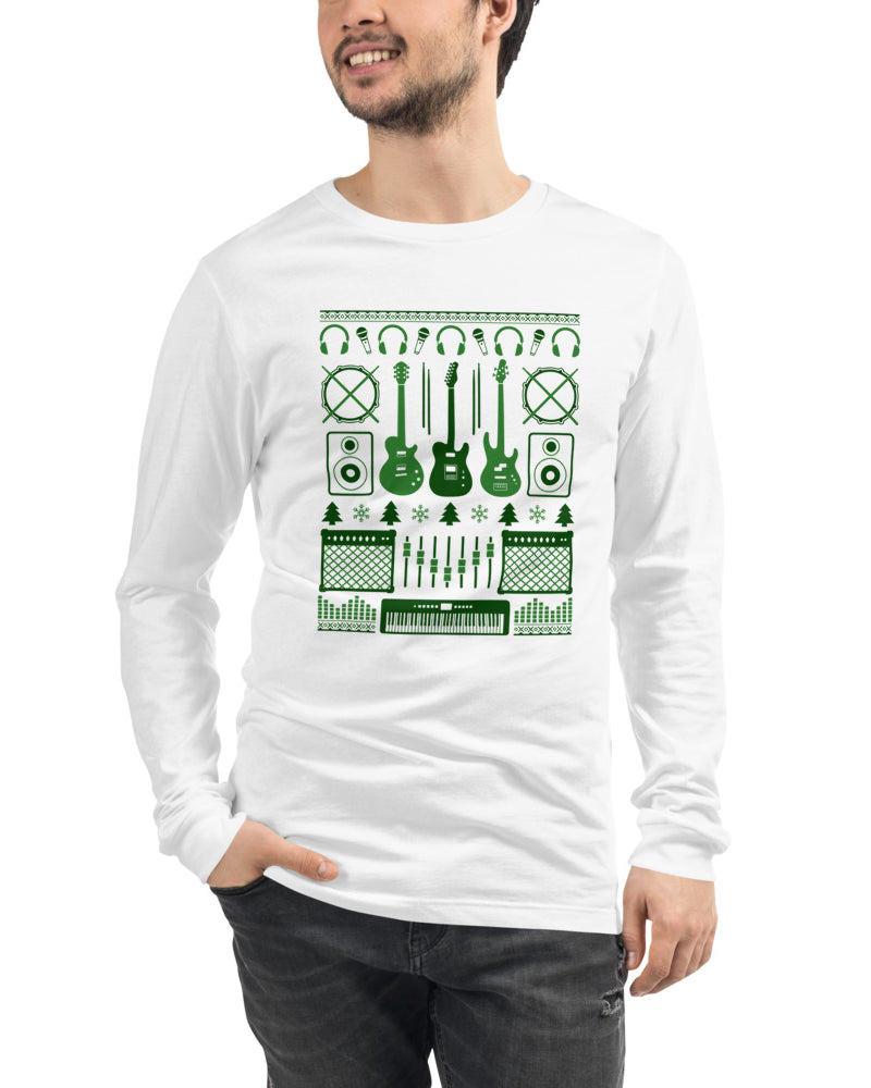 Musicians Christmas Long Sleeve T-Shirt - White / Green - Photo 5