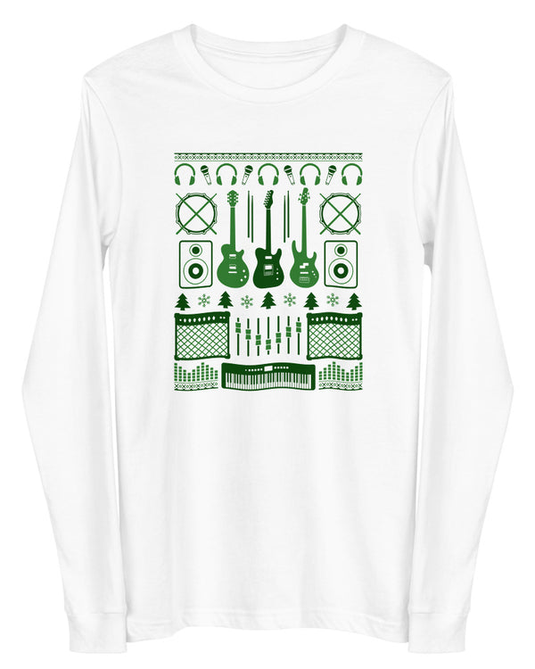 Musicians Christmas Long Sleeve T-Shirt - White / Green - Photo 6