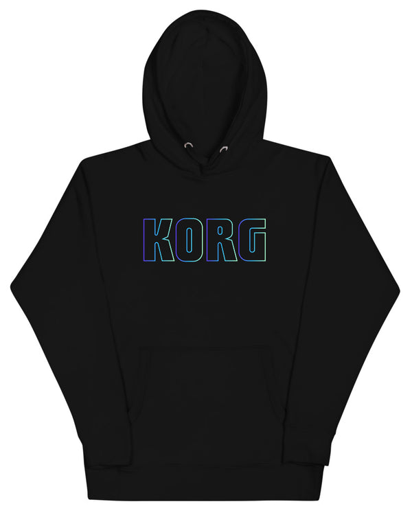 KORG Gradient Logo Unisex Hoodie - Black W/Neon Blue - Photo 3