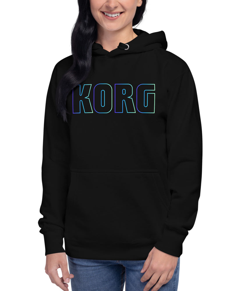 KORG Gradient Logo Unisex Hoodie - Black W/Neon Blue - Photo 4