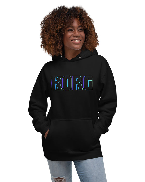 KORG Gradient Logo Unisex Hoodie - Black W/Neon Blue - Photo 6