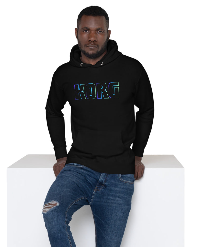 KORG Gradient Logo Unisex Hoodie - Black W/Neon Blue - Photo 7