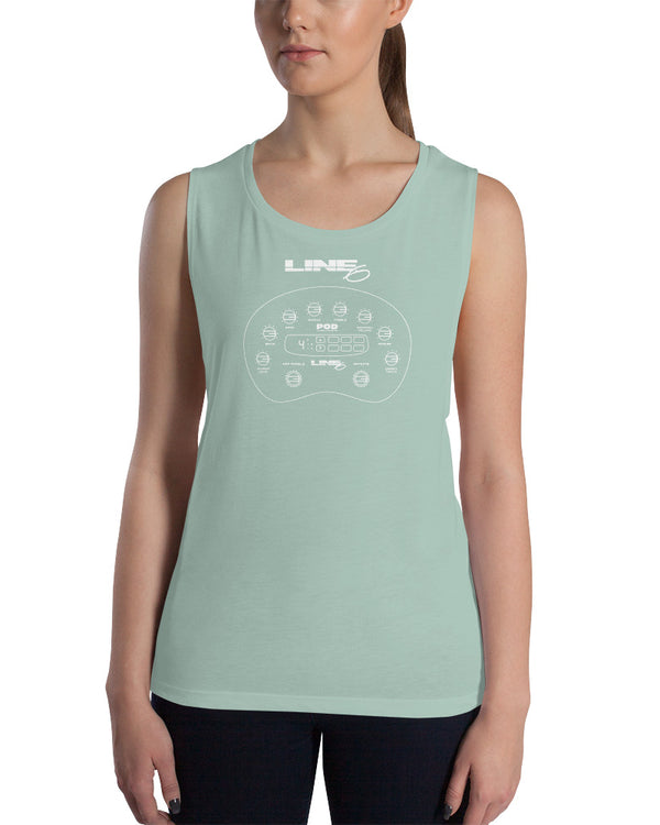 Line 6 POD Line Art Ladies’ Muscle Tank Top - Dusty Blue - Photo 4