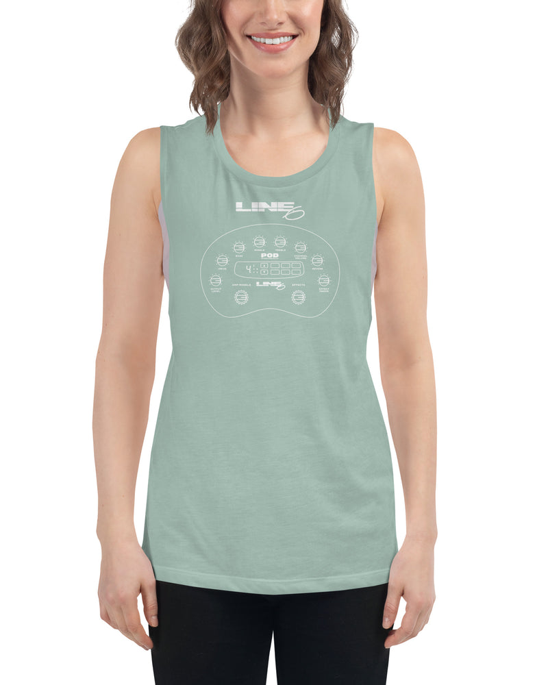 Line 6 POD Line Art Ladies’ Muscle Tank Top - Dusty Blue - Photo 3