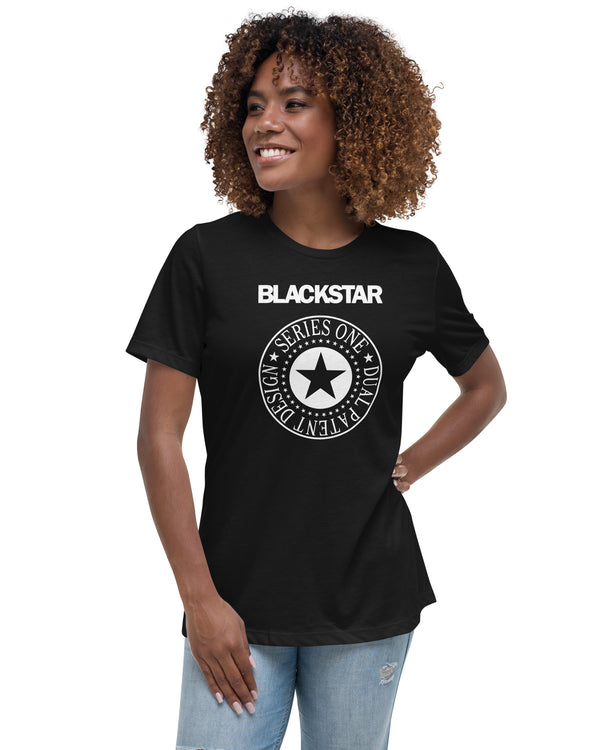 STAX Black Stencil Logo Women's Iconic Fitted T-Shirt