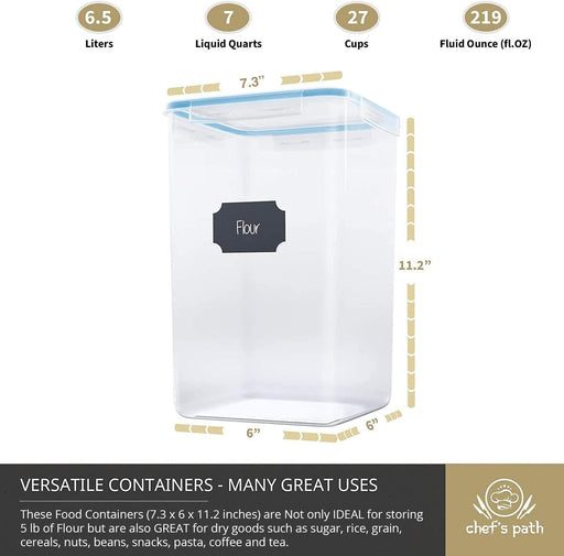 Chef's Path Extra Large Food Storage Containers with Lids Airtight  (6.5L|220 Oz|2 Pack) for Flour, Sugar, Rice & Baking Supply - Airtight  Kitchen 