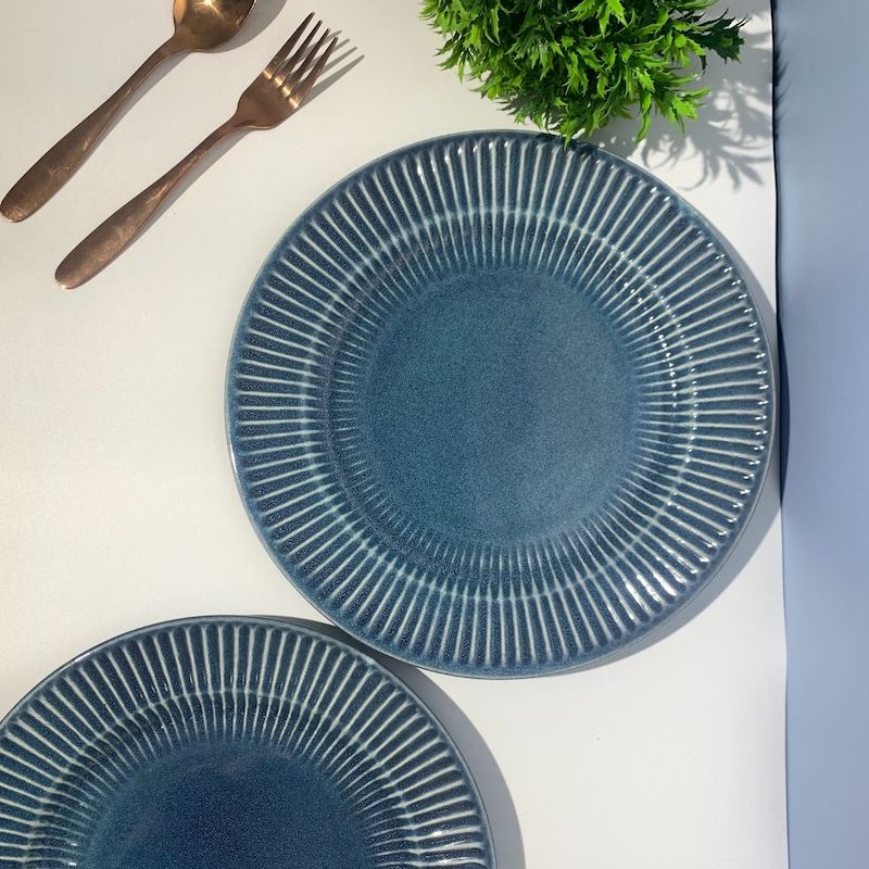 Teal Blue Ceramic Dinner Plates (Set of 2)