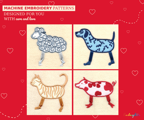 ribbon-legged farm animals embroidery design set