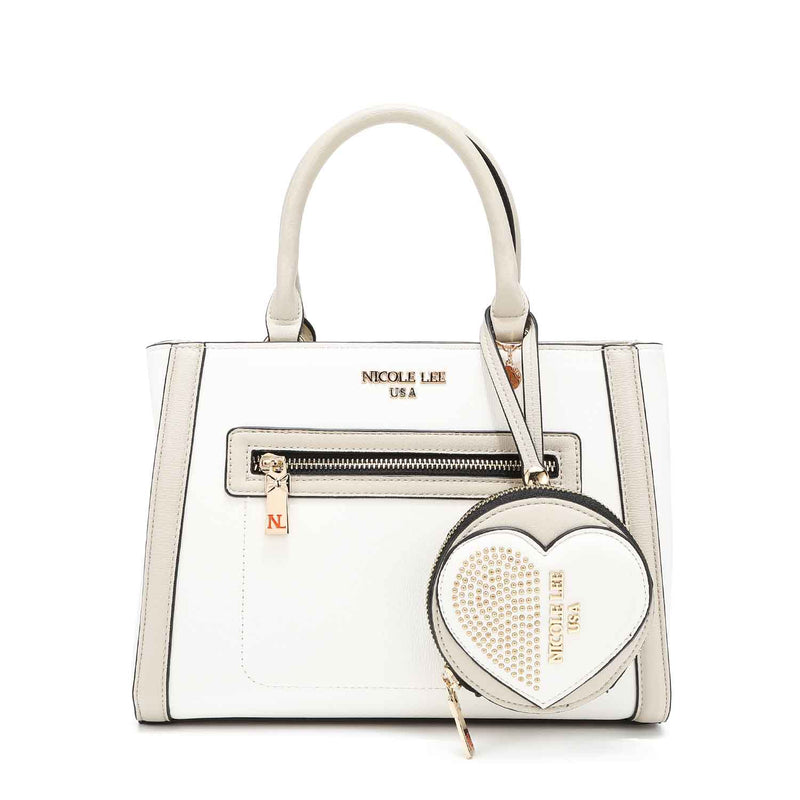 Venus Heart Handbag Coin Purse, Removable, Studded Medium Bag, White – Nicole  Lee Online