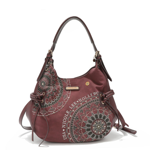 Vintage Sara Boston Bag, Vegan Leather Medium Handbag, Embellished Studded  – Nicole Lee Online