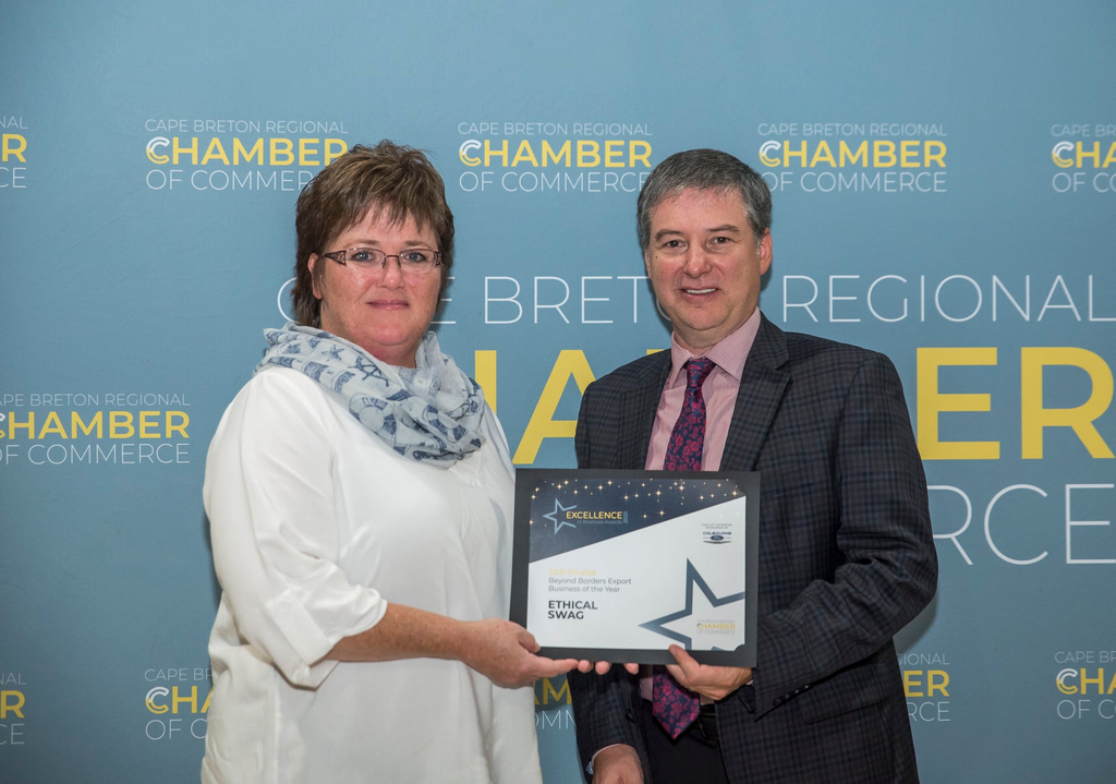 Ethical Swag Receiving the nomination for the Exporter of the Year CBRM Chamber of Commerce