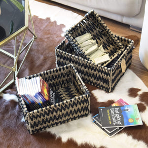 Woven Storage Baskets on wheels (Set 2) | Under Counter & Under Desk  Storage - Toy Organizer