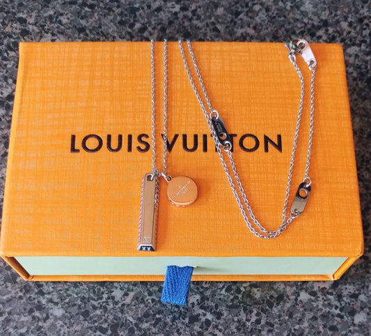 Vintage Black Monogram Louis Vuitton Dog Tag Necklace