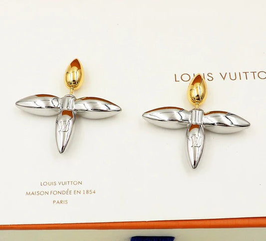 Vintage Louis Vuitton Monogram Earrings Medium Gold 4cm