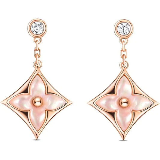 Idylle Blossom Diamond Drop Charm Stud Earrings Gold Single Flower