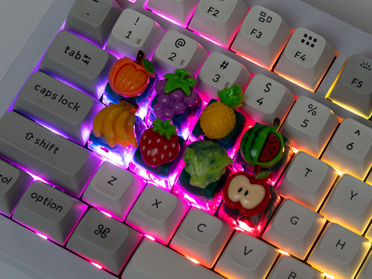 Backlight Shine-Through On Side of Cute Fruit Resin Artisan Keycap