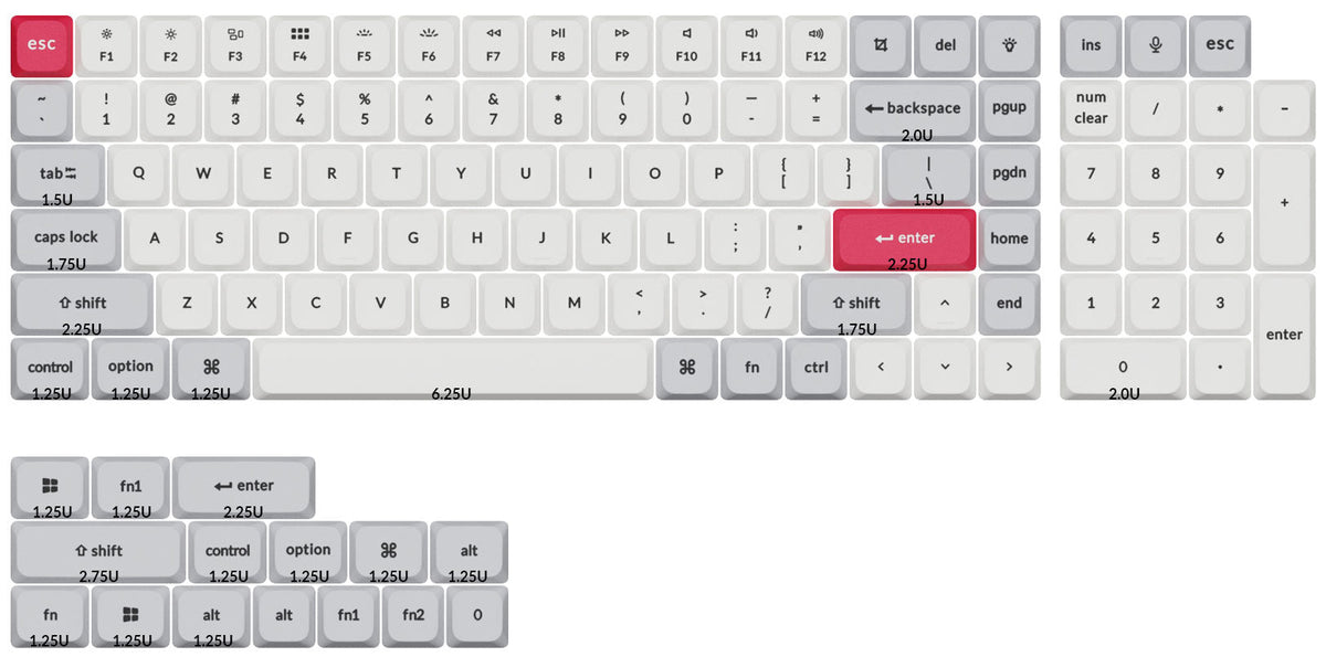 Low Profile Dye-Sub PBT LSA Full Set Keycap Set Light Gray And White