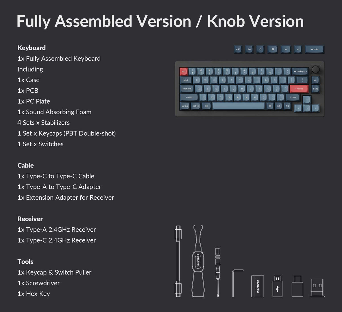 Package list of Keychron V2 Max QMK/VIA 2.4G Wireless Custom Mechanical Keyboard