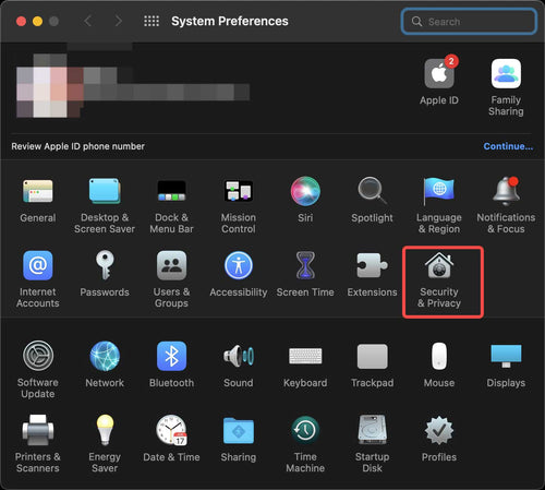 3. Then go to System Preferences > Security & Privacy