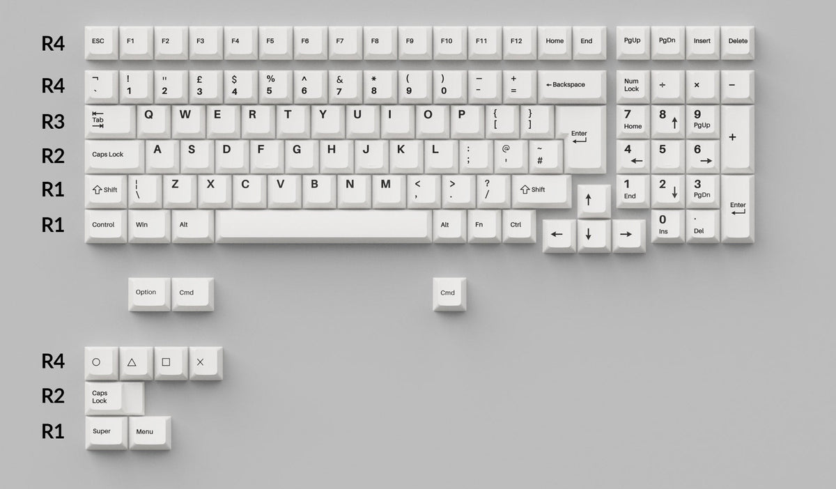 Cherry Profile Double - Shot PBT Full Set Keycaps - Black on White - Bow