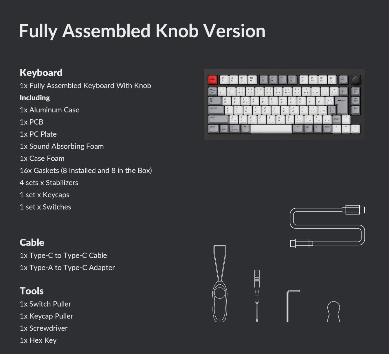 Keychron Q1 Japan JIS Layout 75% Custom Mechanical Keyboard Fully Assembled Version