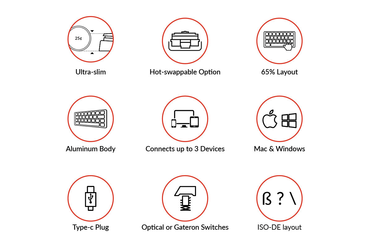 Features of Keychron K7 Ultra-slim Wireless Mechanical Keyboard (German ISO-DE Layout)