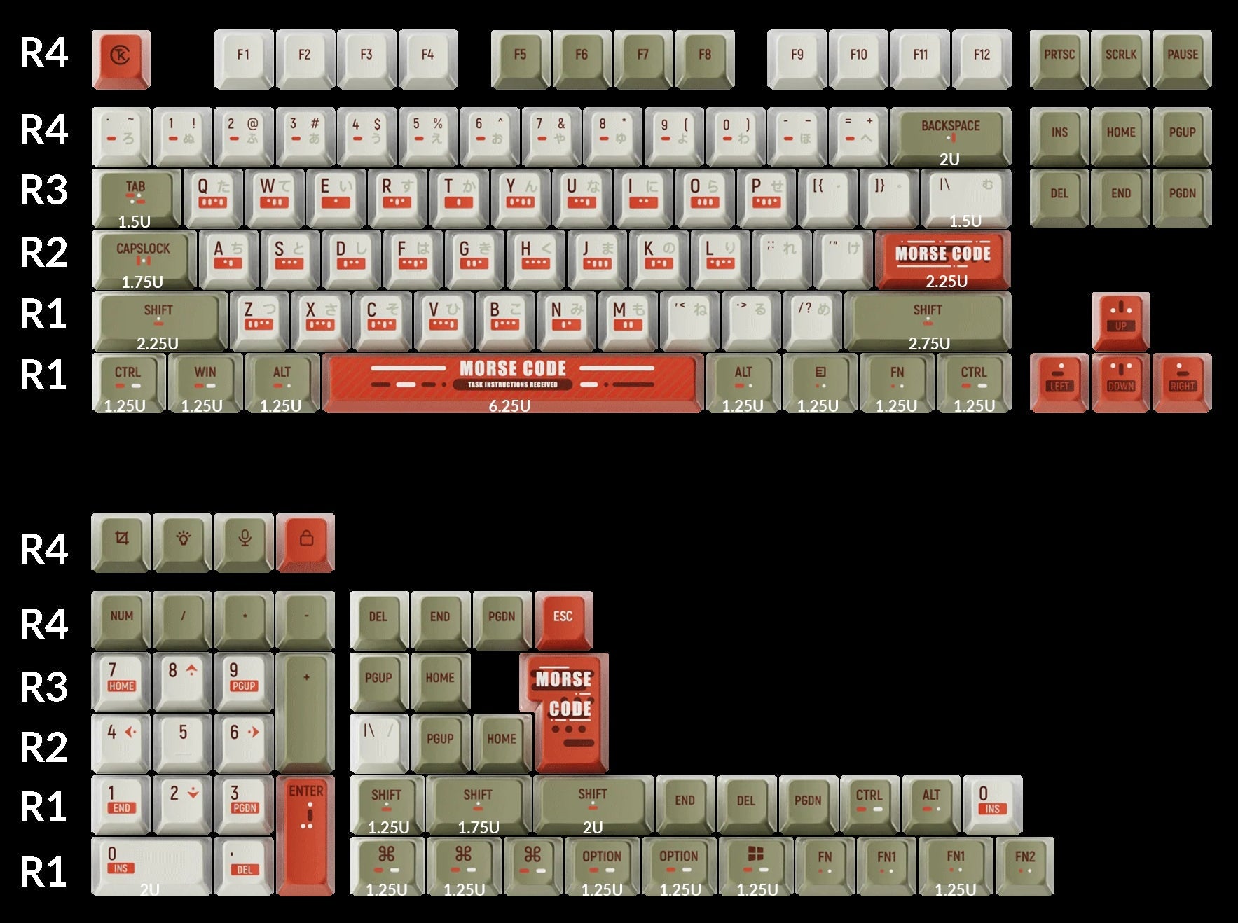 OEM Dye-Sub PBT Full Set Keycap Set - Morse Code