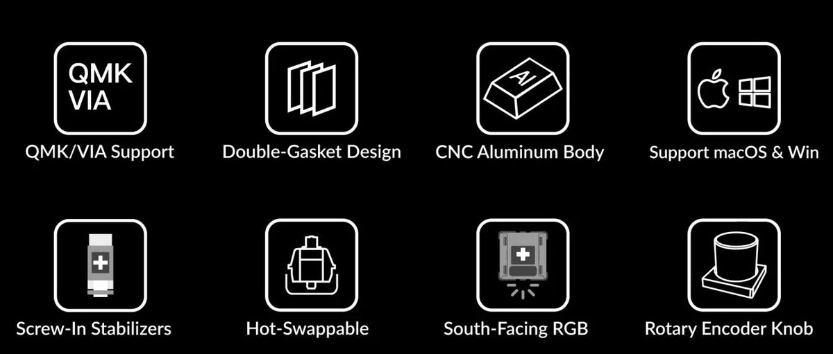 Features of Keychron Q1 QMK VIA 75% layout custom mechanical keyboard with rotary encoder knob version