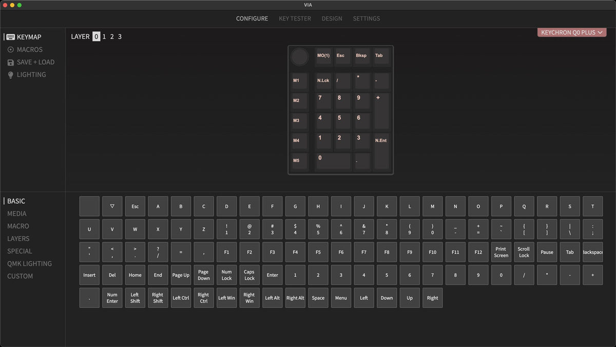 QMK VIA Screen of Keychron Q0 Plus Custom Mechanical Number Pad