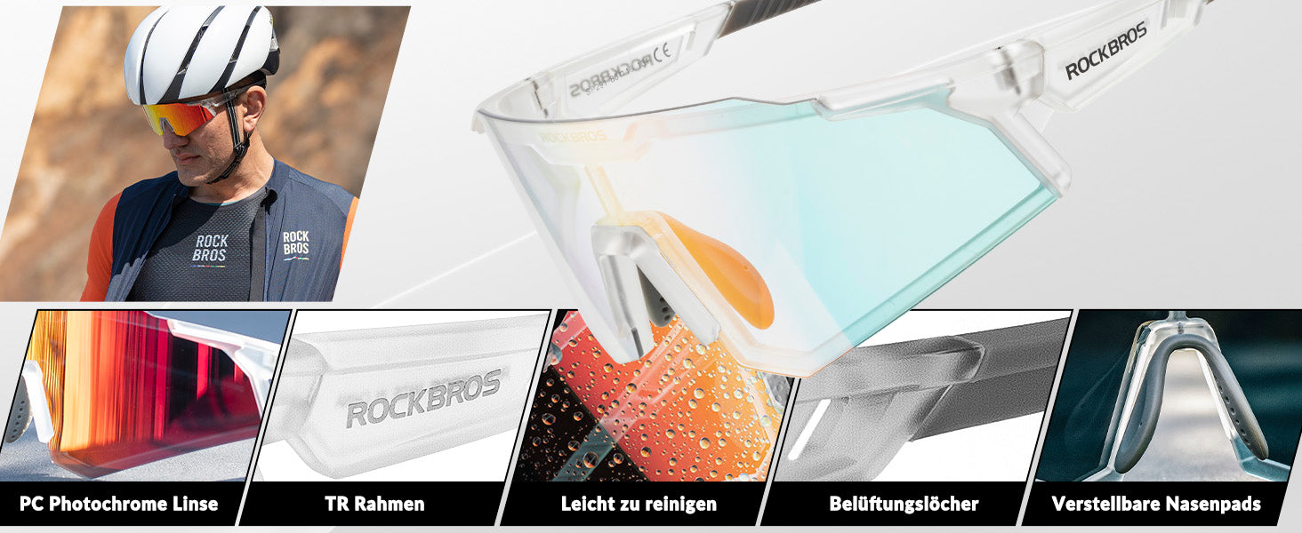 ROCKBROS Sonnenbrille Fahrradbrille Selbsttönend Outdoor UV400 Schutz