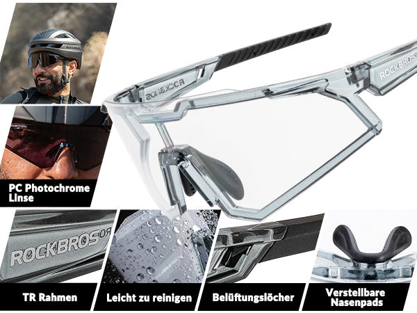 ROCKBROS Sonnenbrille Fahrradbrille Selbsttönend Outdoor UV400 Schutz