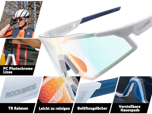 ROCKBROS Sonnenbrille Fahrradbrille Selbsttönend Outdoor UV400 Schutz