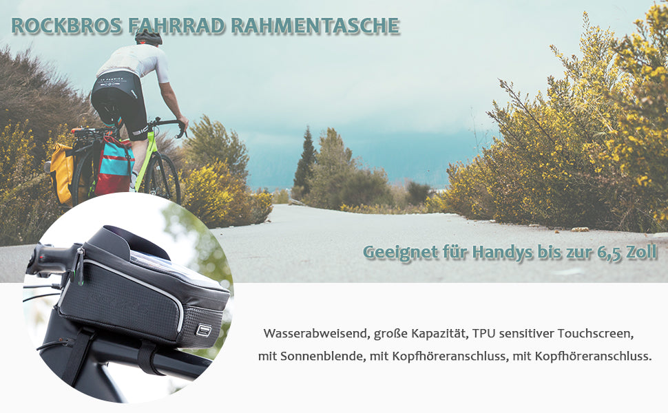 ROCKBROS Fahrrad Oberrohrtasche 6,0 Zoll Touchscreen Wasserdicht Details