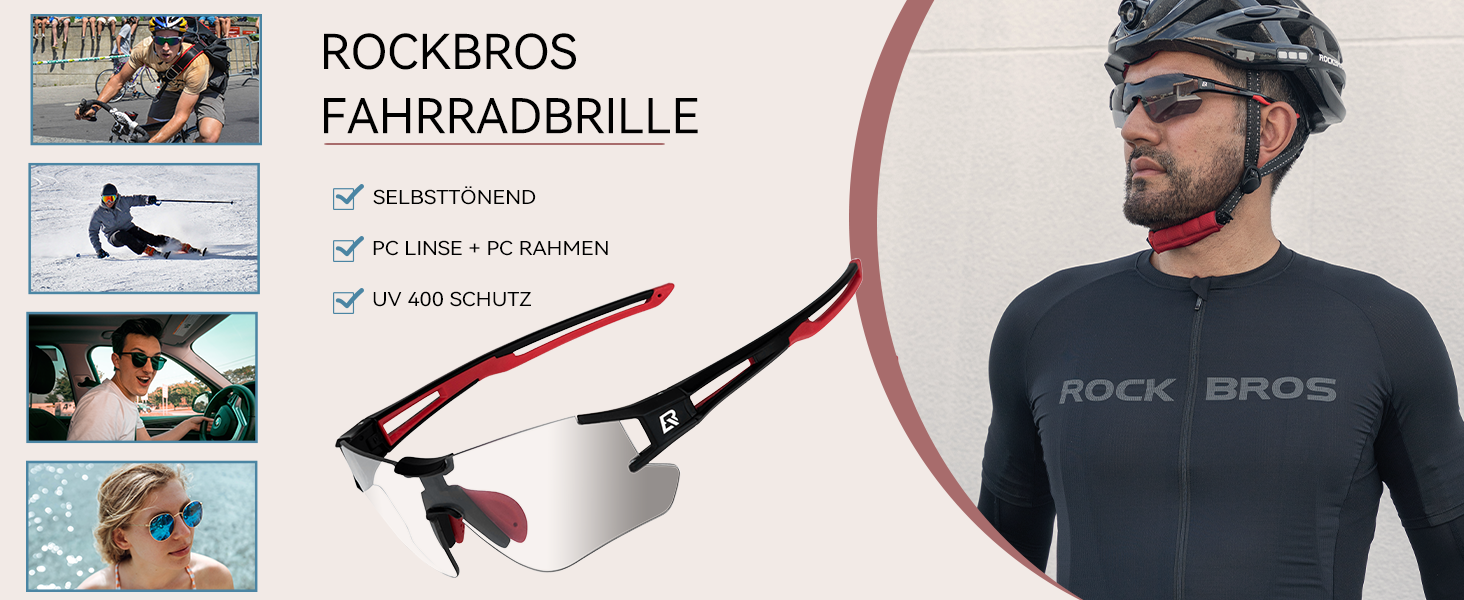 ROCKBROS Fahrradbrille Selbsttönend für Damen & Herren mit UV400 Schutz Details