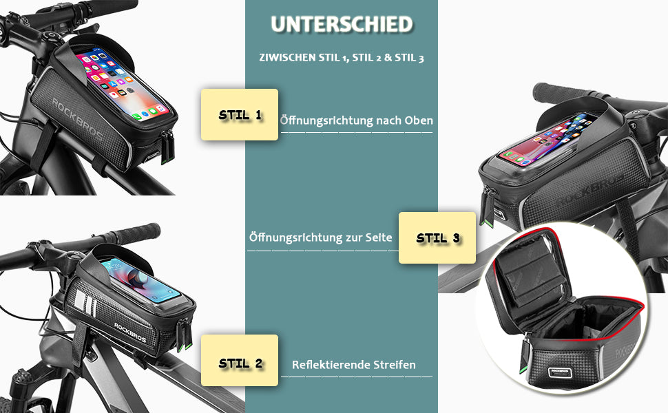 ROCKBROS Fahrrad Oberrohrtasche 6,0 Zoll Touchscreen Wasserdicht Details