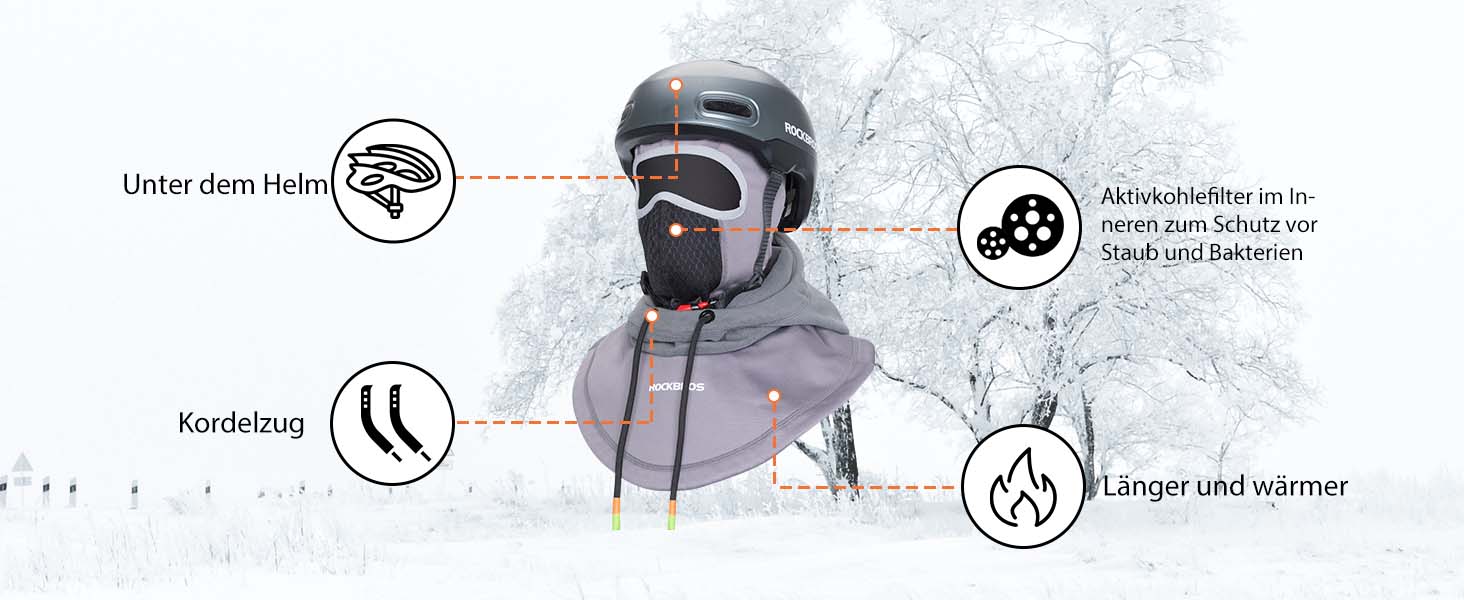 ROCKBROS Balaclava Fahrrad Full Face Gesichtshaube Sport Warm Winddicht Halswärmer Details