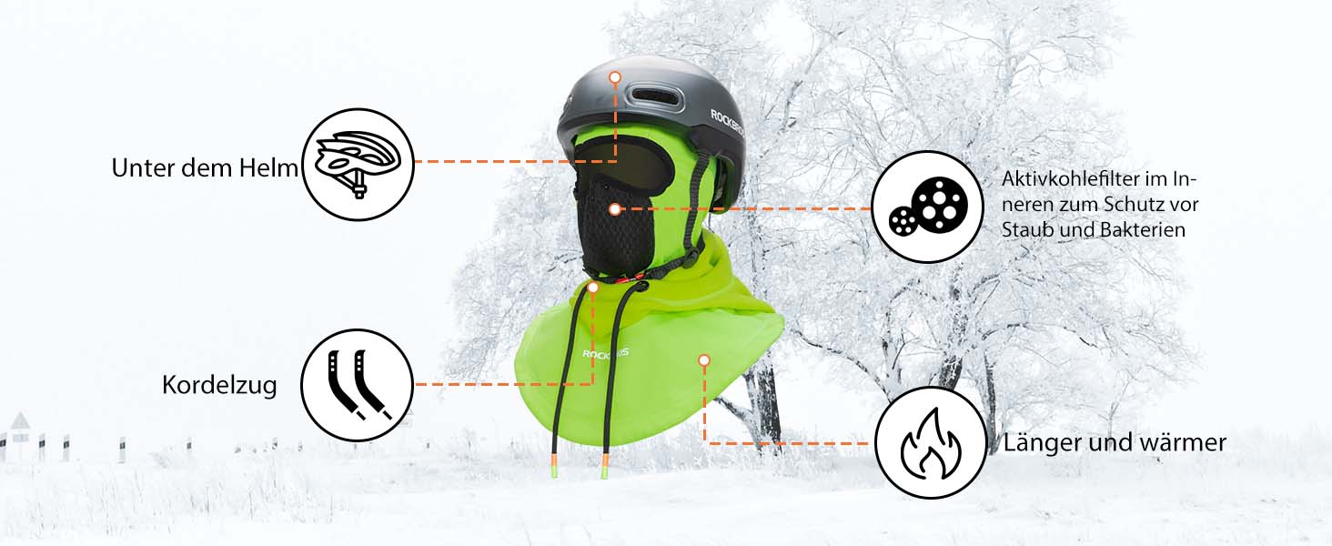 ROCKBROS Balaclava Fahrrad Full Face Gesichtshaube Sport Warm Winddicht Halswärmer Details