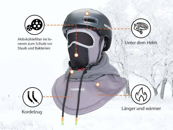 ROCKBROS Balaclava Fahrrad Full Face Gesichtshaube Sport Warm Winddicht Halswärmer Details