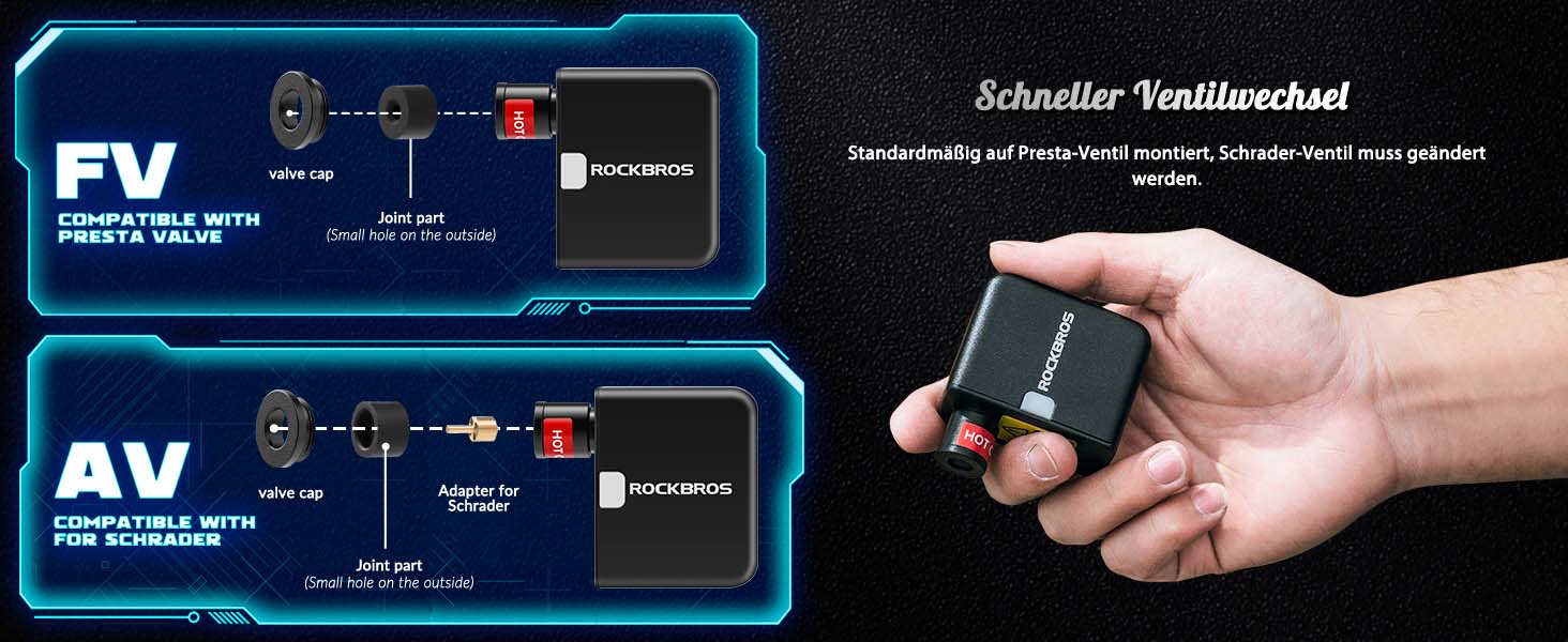 ROCKBROS Elektrische Luftpumpe MINI wiederaufladbare Fahrradluftpumpe Details